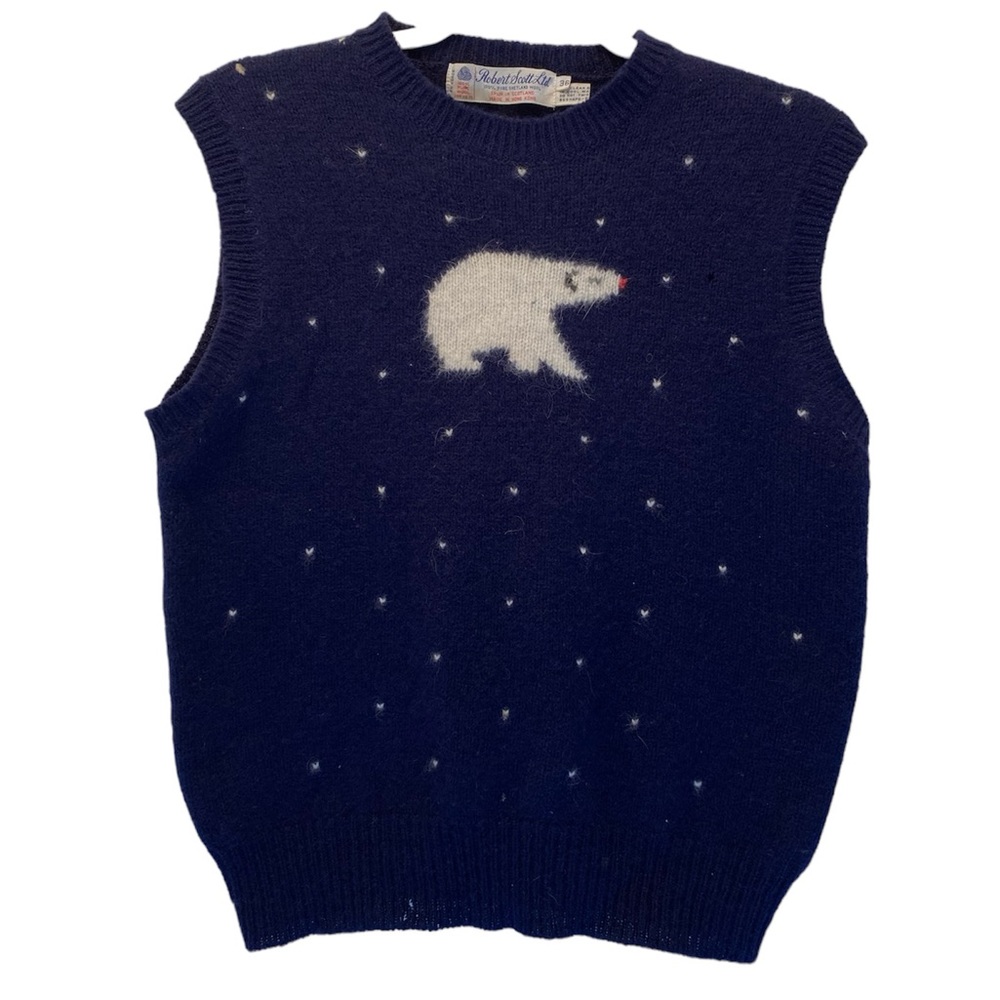 Vintage Robert Scott LTD. 100% Shetland Wool Polar Bear Sweater Vest